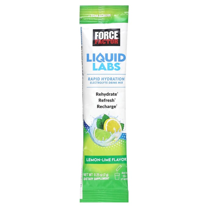 Force Factor, Liquid Labs™, mélange pour boisson électrolytique à hydratation rapide, citron-citron vert, 1 bâtonnet, 0,25 oz (7 grammes)