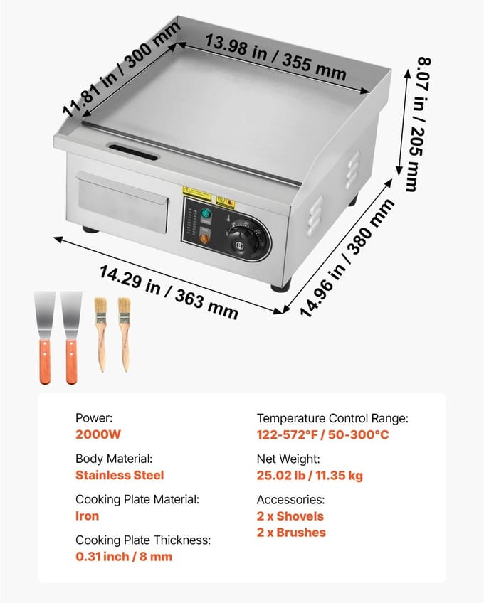 Innovastore Grillplaat - Bakplaat - Grill - Elektrische bakplaat - Kookplaat - Verstelbare temperatuurregeling - 2000W - RVS