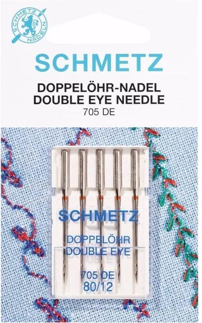 SCHMETZ DUBBEL OOG-NAALDEN 80-12, PER PAKJE.