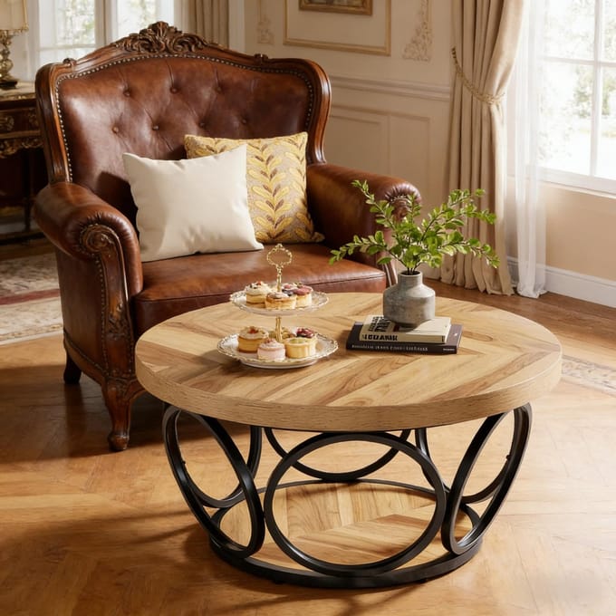 Salontafel - 2-Laags - Ronde Bijzettafel - Ruimtebesparend - Hout - Bruin