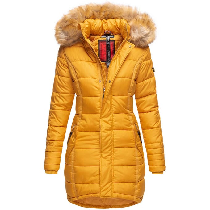 Navahoo Dames Winterjas Papaya – Getailleerd, Warm & Met Afneembare Bontkraag