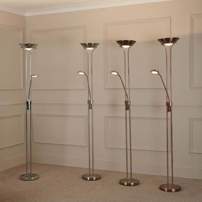 Searchlight LED vloerlamp Moeder & Kind, messing, leeslamp, dimbaar
