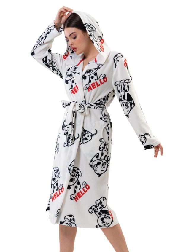 Dames Badjas Fleece Vienetta Strikkende Hondjes L