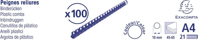 Exacompta Doos van 100 plastic spiraal inbindruggen 10 mm - A4 - Zwart - 75301E