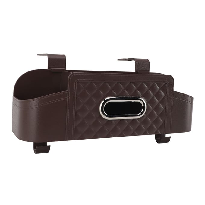 Auto Achterbank Organizer Plastic Multifunctionele Opbergdoos Hoofdsteun Tissuebox Cover met Bekerhouder bruin