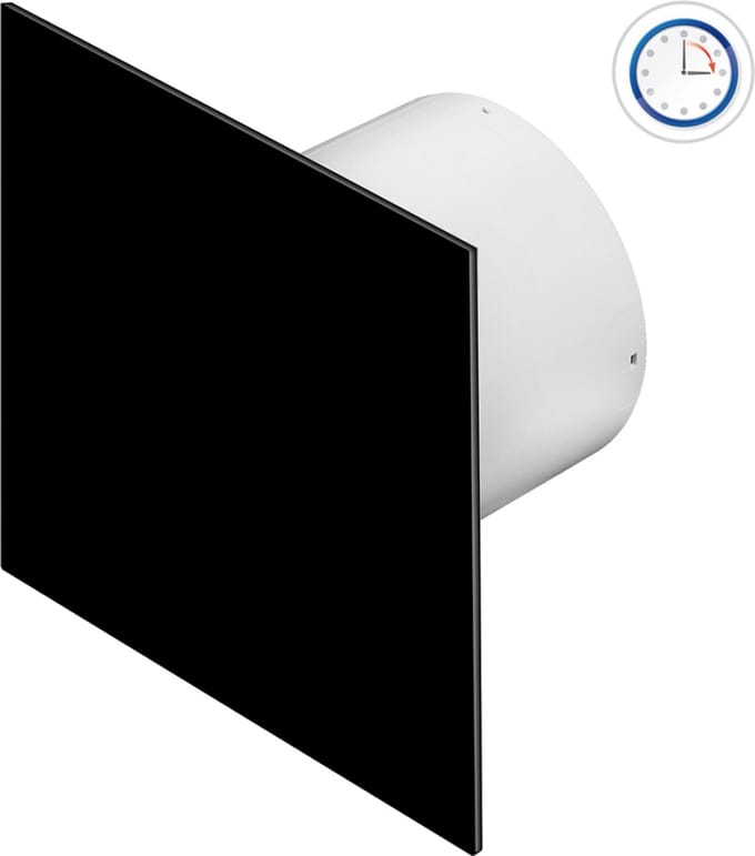 Silent badkamerventilator 125 mm - Timer - 145 m³/h - Zwart glans glas