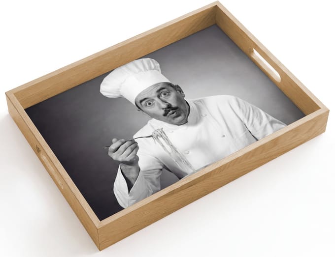 Dienblad hout 40x30 cm - Schootdienblad - Chef - Spaghetti - Pasta - Borrelplank rechthoek - Plateau dienbladen
