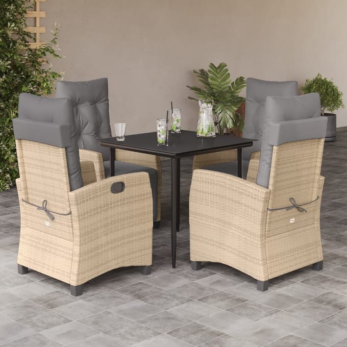 vidaXL - 5-delige - Tuinset - met - kussens - poly - rattan - gemengd - beige