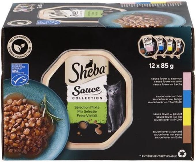 2x Sheba sauce Collection mix selectie in saus: zalm, tonijn, kip, eend 8x 85gr