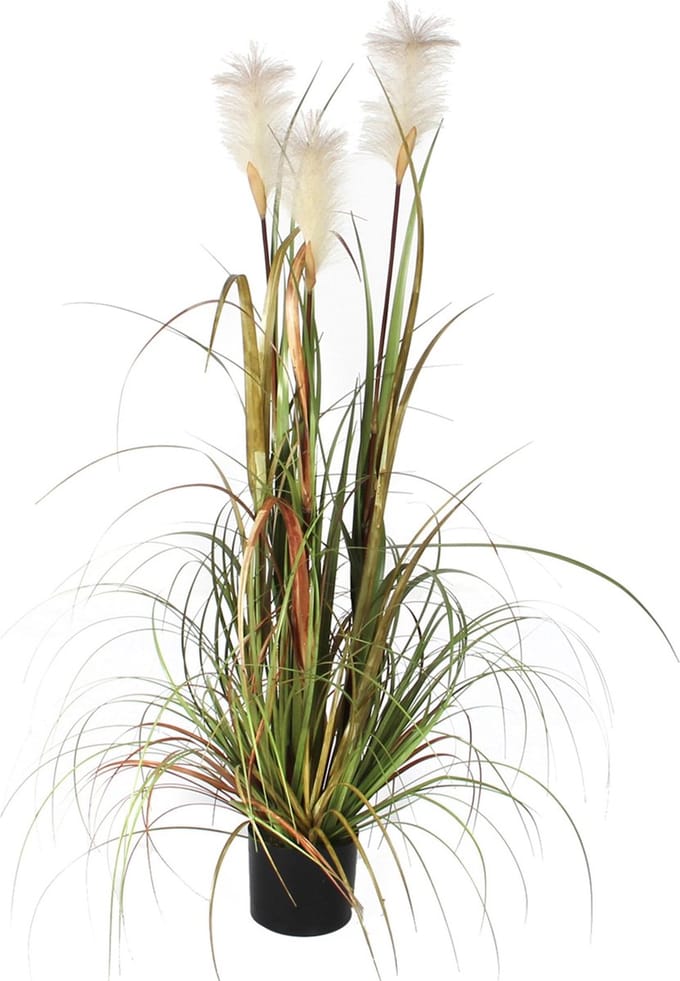 Mica Decorations - gras pluim kunstplant - groen/creme - H120 x D45 cm