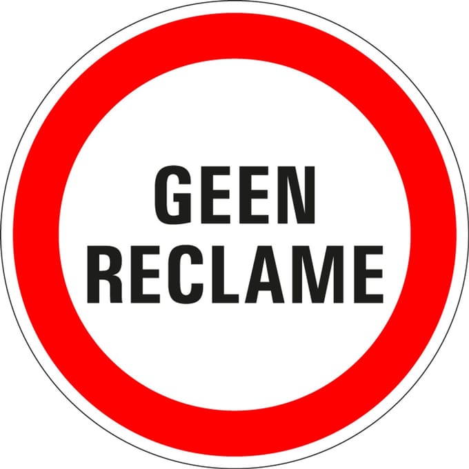 Geen reclame bord, kunststof 200 mm