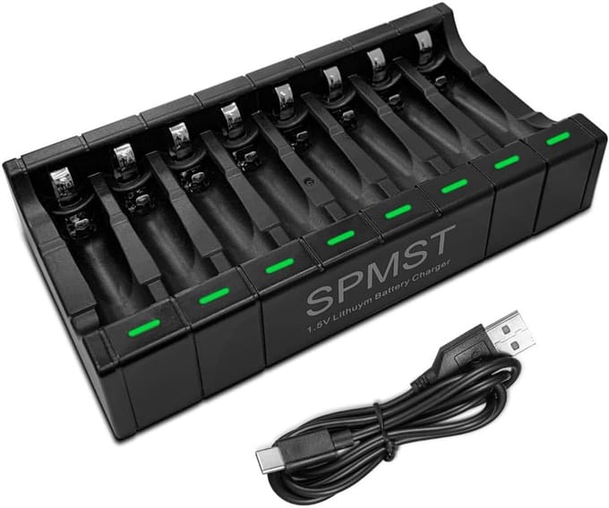 Batterij Oplader - Accu Lader - Batterijen Opladen - 8 Slots Type-C - 7 x 13.3 x 2.5 cm