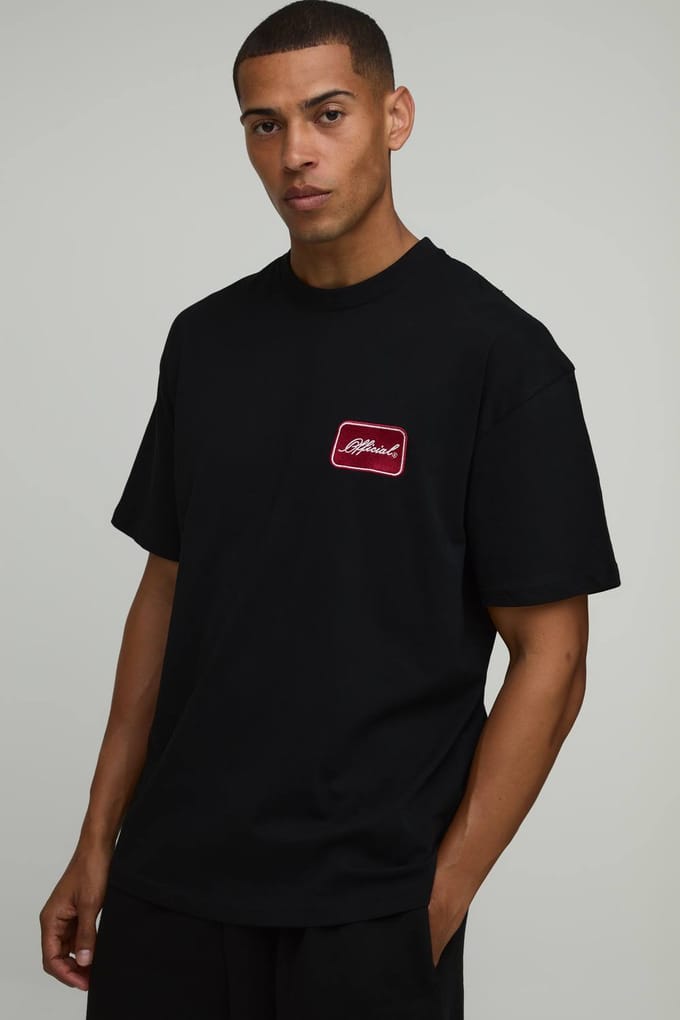 Oversized Officieel Geborduurd T-shirt | Black | Size Large