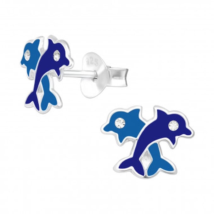 Zilveren oorstekers - dolfijn - kristalogen - kinder - hypoallergeen