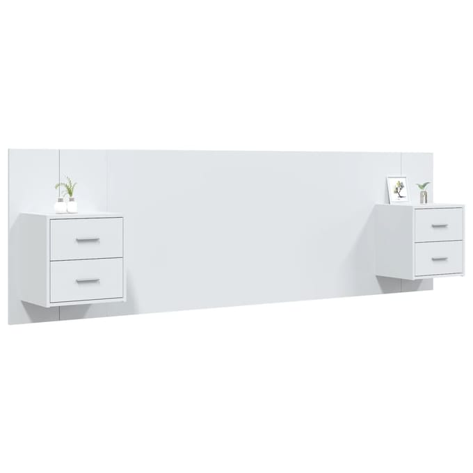 vidaXL - Hoofdbord - met - kastjes - bewerkt - hout - wit