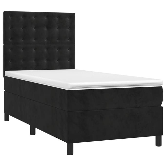 vidaXL - Boxspring - met - matras - en - LED - fluweel - zwart - 80x200 - cm