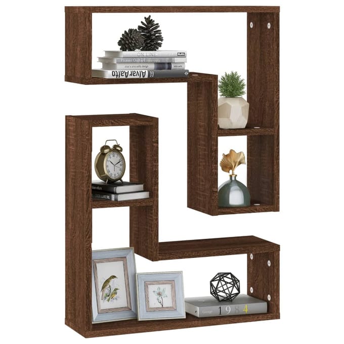 vidaXL - Wandschappen - 2 - st - 50x15x50 - cm - bewerkt - hout - bruin - eikenkleur