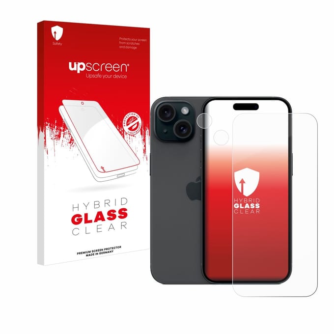 upscreen - Screenprotector voor Apple iPhone 15 (Voor+Camera) - Folie Beschermfolie Beschermglas transparant