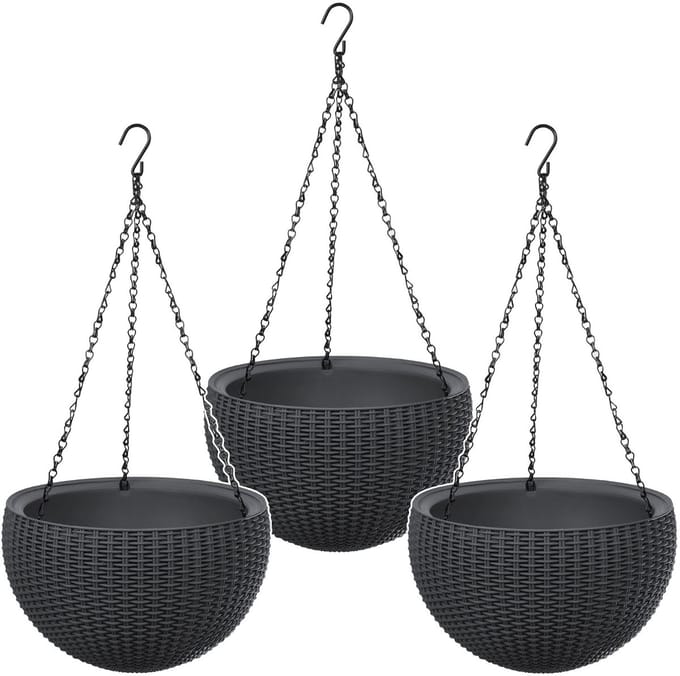 Keter Sphere Planter - Set van 3 stuks bloempot - Hangpot - Antraciet
