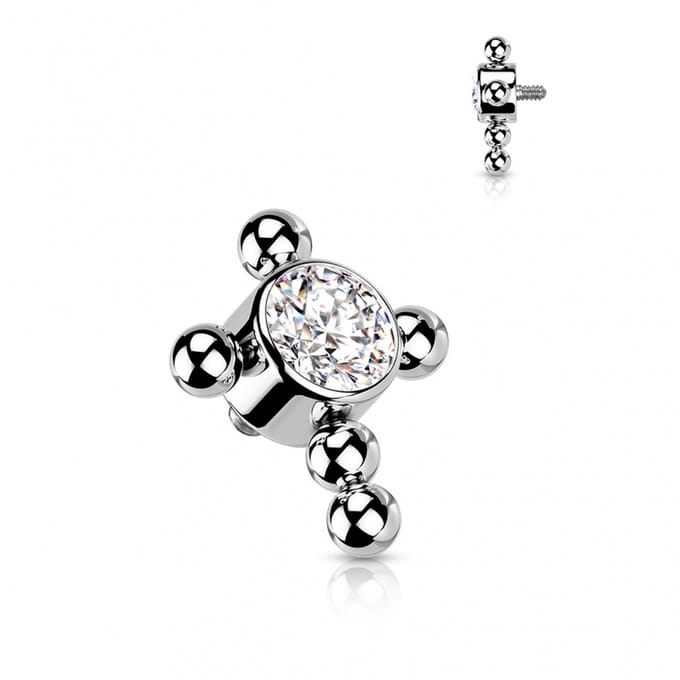 Dermal top titanium Beaded balls met center steen 1.2mm - LMPiercings
