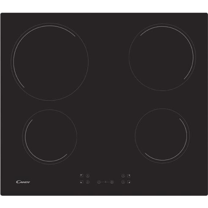 Plaque de cuisson vitrocéramique CANDY CH64CCB - 4 foyers - L 56 x P 49 cm - Revetement verre noir