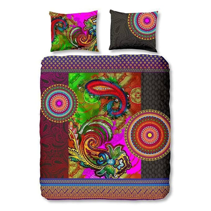Dekbedovertrek Jaipur -  1-persoons (140 x 220 cm + 1 kussensloop) - Katoensatijn - Paars |  Meerkleurig | Multi | Multicolor - HIP