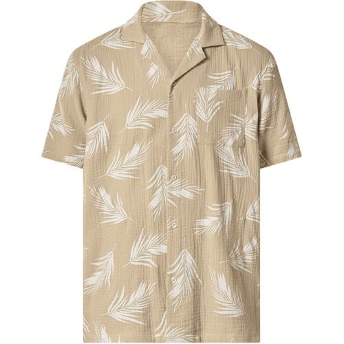 ESMARA MEN Heren mousseline overhemd (Beige/print, M)