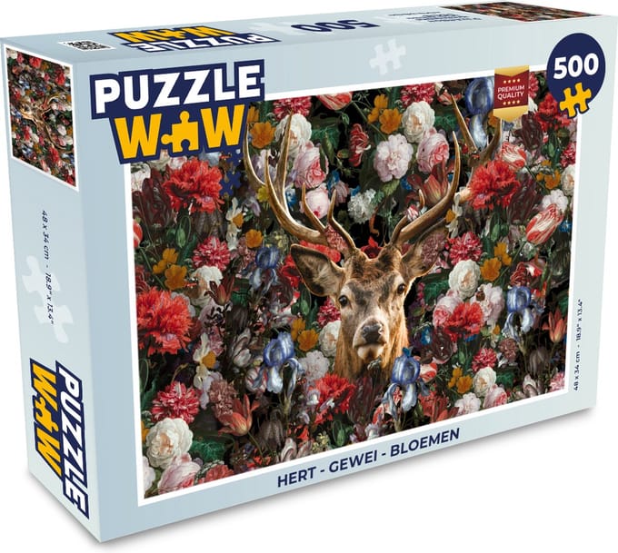 Puzzel Hert - Gewei - Bloemen - Legpuzzel - Puzzel 500 stukjes