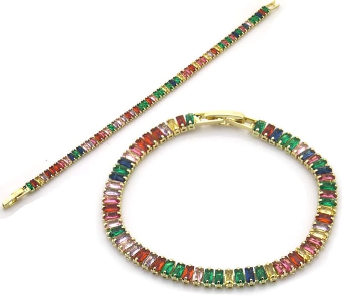 Armband voor Vrouwen - Goud - Diverse Kleuren – 21cm – Verstelbaar – Strass