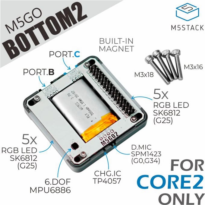 M5Stack Officiële M5GO Batterij Bottom2 (alleen voor Core2)