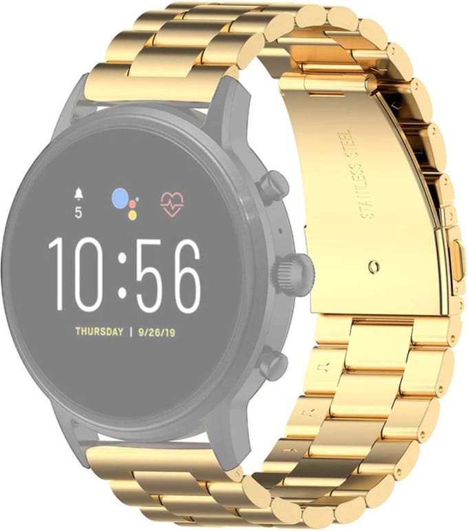 Stalen bandje - RVS - geschikt voor Fossil Gen 5 / 5E / 6 - goud