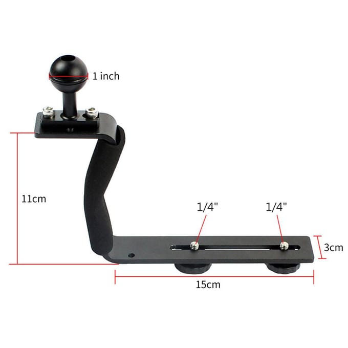 Poignée de plateau de plongée en alliage d'aluminium, support de caméra sous-marine, plate-forme de photographie, support de plaque avec boule noir
