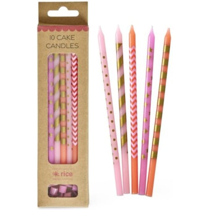 Rice lange taartkaarsjes, roze, 10 stuks