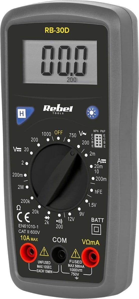 Rebel RB-30D - Multimeter - DC en AC meting - Ergonomisch ontwerp - Compact