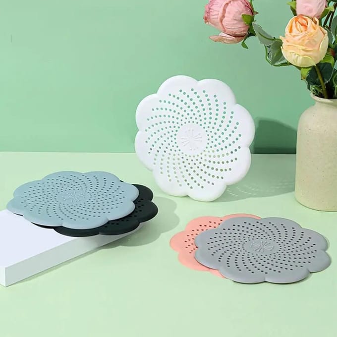 Couvercle de bonde de sol en silicone Forme de fleur Passoire d'évier en maille Anti-blocage Cheveux Nettoyage Attrape-déchets Accessoire de cuisine et de salle de bain bleu