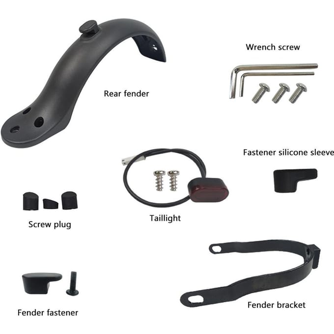 Achterspatbord Compatibel voor Xiaomi M365 1S Essential Pro en Pro2 Scooters Complete Set met Beugel en Bescherming black