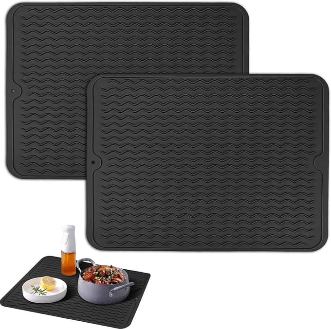 Siliconen afdruipmat - hittebestendig - 2 stuks - zwart - 40 x 30 cm