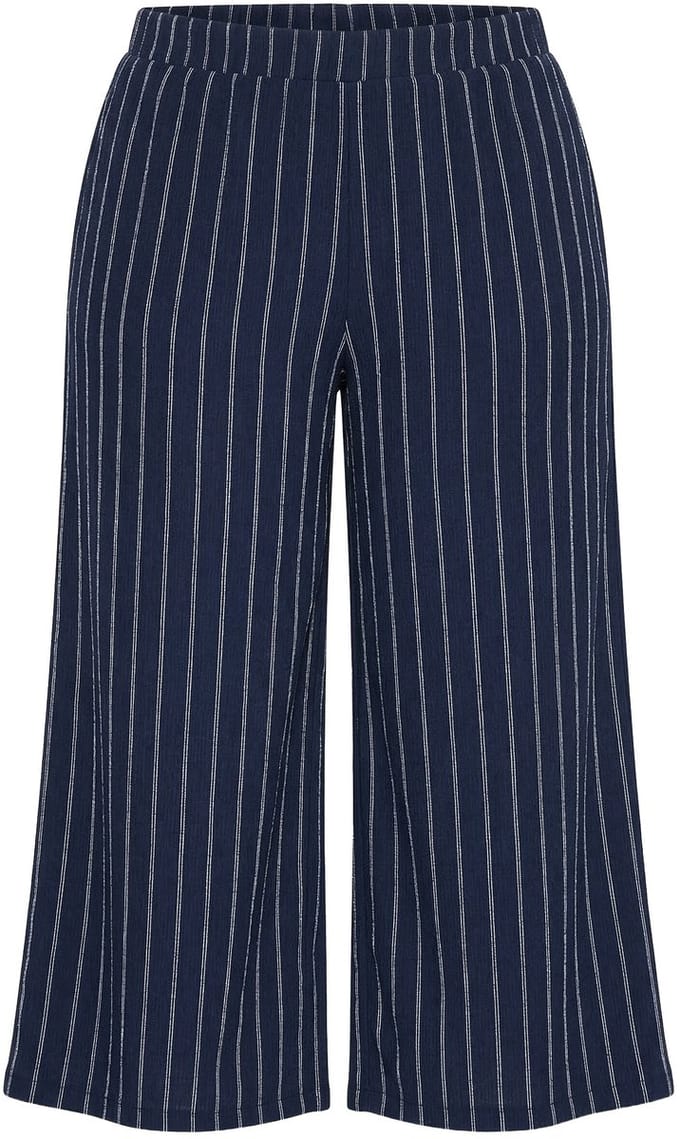 Ulla Popken - Dames - Instapbroek structuur wijde pijpen elastische tailleband - Marine - Maat 50+