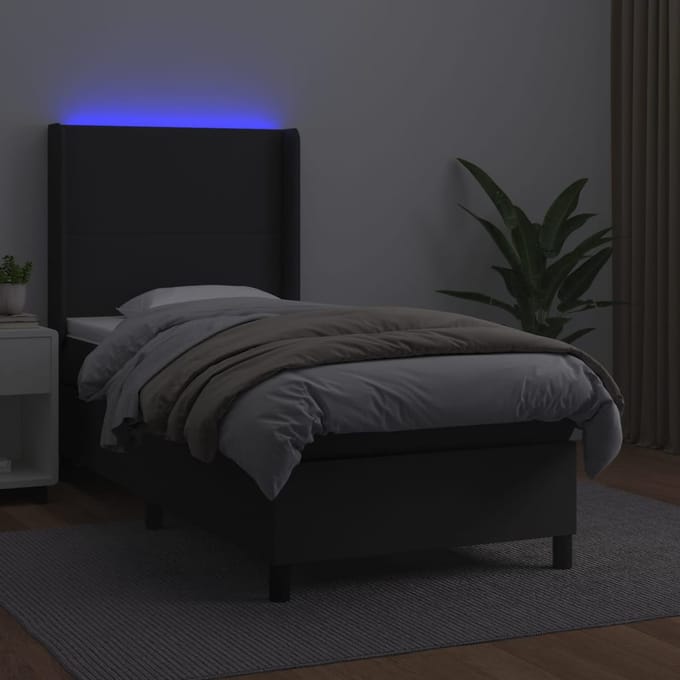 vidaXL - Boxspring - met - matras - en - LED - kunstleer - zwart - 100x200 - cm