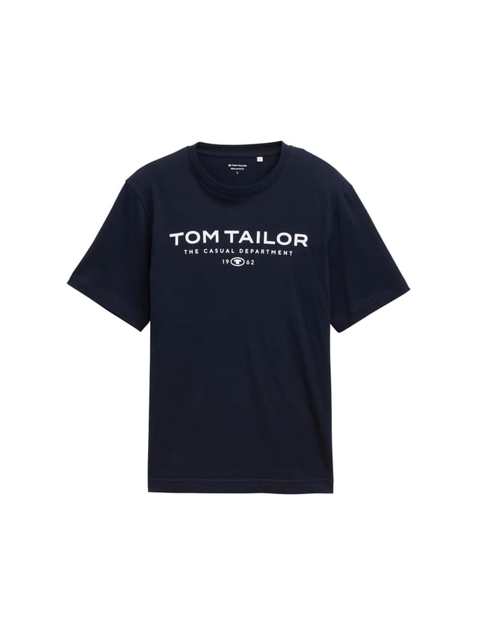 Tom Tailor - Katoenen T-shirt met logo-print - Maat M - sky captain blue