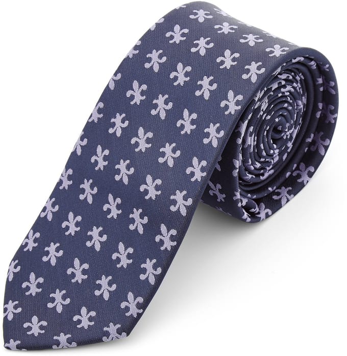 Marineblauwe Fleur-De-Lis Polyester Stropdas