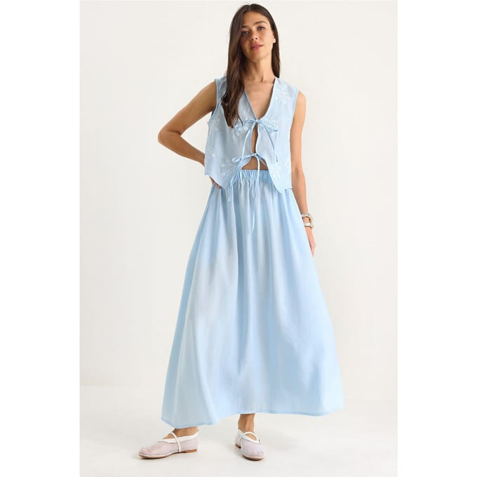 Blouse-rok set met striksluiting