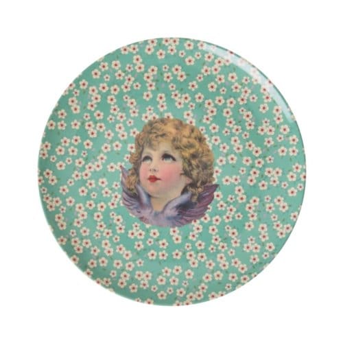 Rice kerst melamine bord rond klein angel, groen