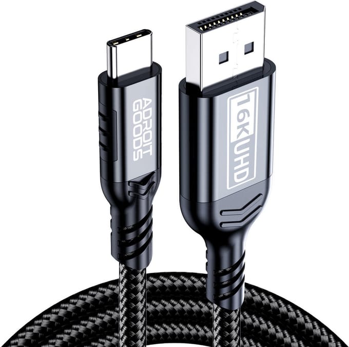 AdroitGoods USB-C naar DisplayPort Kabel 16K@60Hz - 80Gbps - Zwart - 1,8m