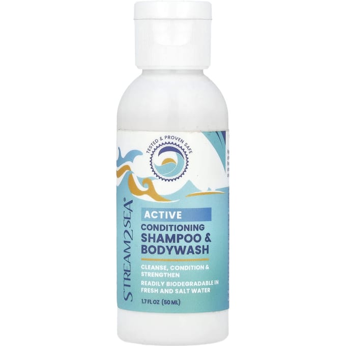 Stream2Sea, Shampooing et Gel Douche Actif, 1,7 fl oz (50 ml) white