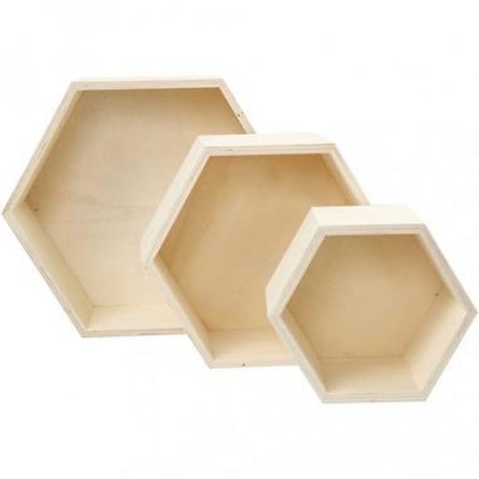 CC Storage Boxes, hexagonal, H: 14,8+19+24,2 cm, D. 10 cm, 3 pc/ 1 set