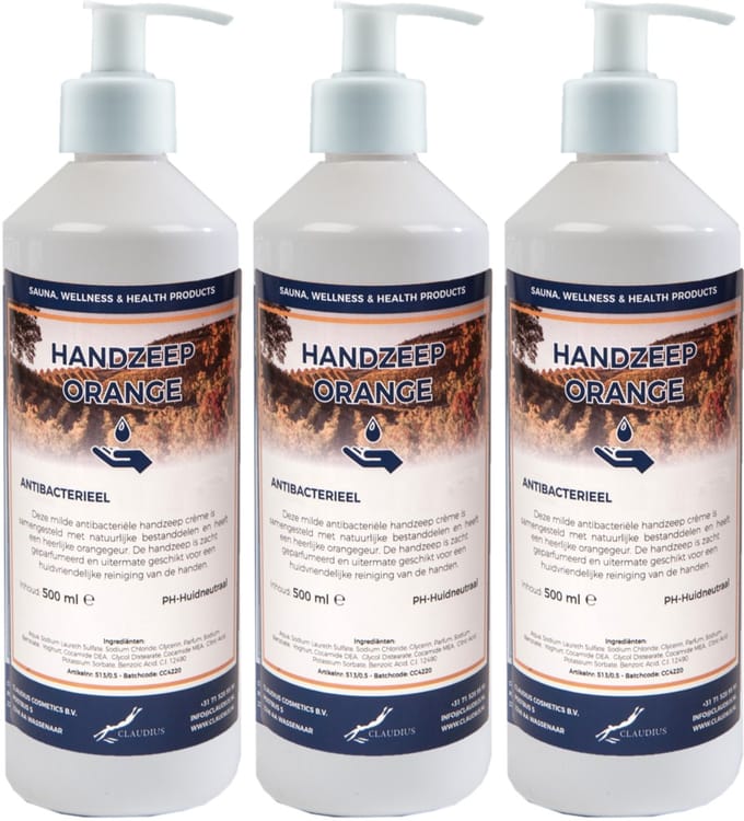 Handzeep Orange 500 ml - set van 3 stuks - met gratis pomp - Voordeelverpakking