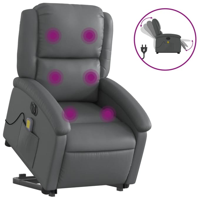 vidaXL - Sta-op-massagestoel - elektrisch - kunstleer - grijs