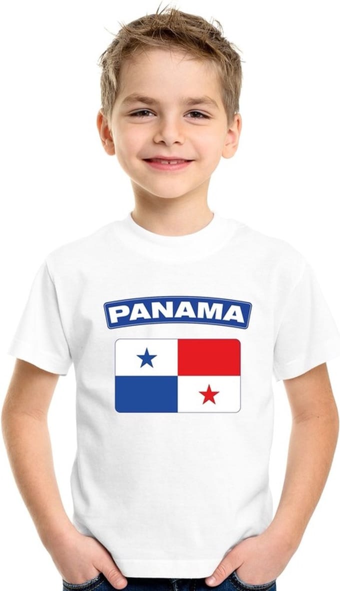 Panama t-shirt met Panamese vlag wit kinderen 146/152