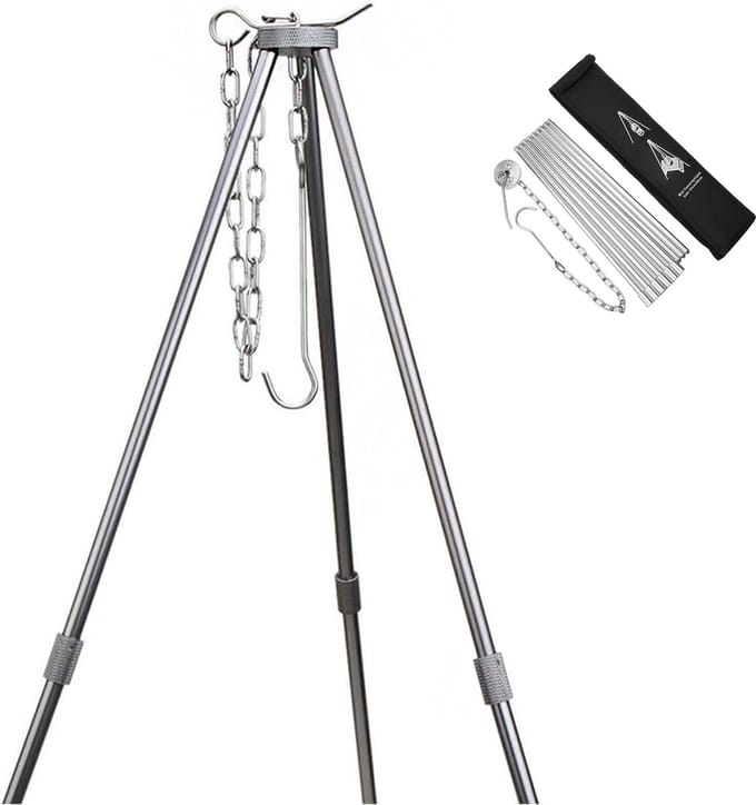 BBQ driepoot - telescopisch grillstatief - inklapbaar - aluminium - verstelbare hoogte - draagvermogen 30 kg